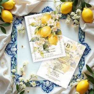 Invitación Charming Mediterranean Botanical Floral Lemons