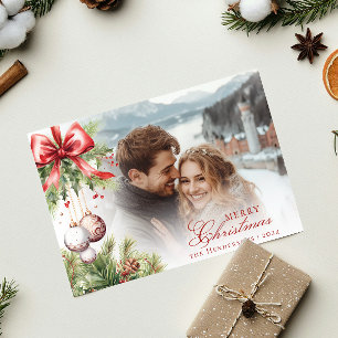 Invitación Charming Mistletoe Photo & Name Navidad Card