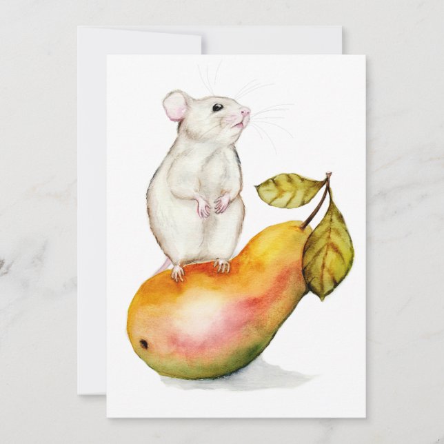 Invitación Charming Mouse on a Pear (Anverso)
