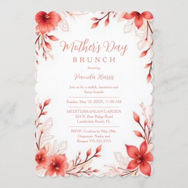 Invitación Charming Pink Floral Mothers Day Brunch (Anverso)