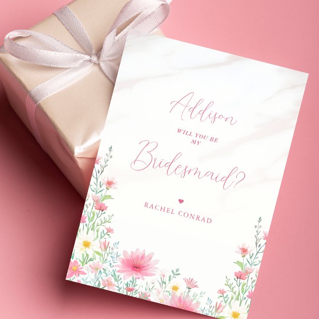 Invitación Charming Pink Shades Wildflowers Bridesmaid (Charming Delicate Pink Shades Wildflowers Bridesmaid Proposal Card. )