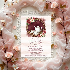 Invitación Charming Pink Vintage Tea Set Bridal Shower