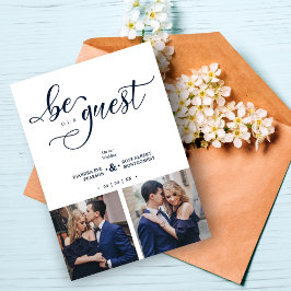 Invitación Charming Romantic Script Navy Blue  2 Multi Photo