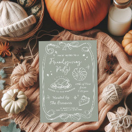Invitación Charming Sage Green Friendsgiving Dinner Party