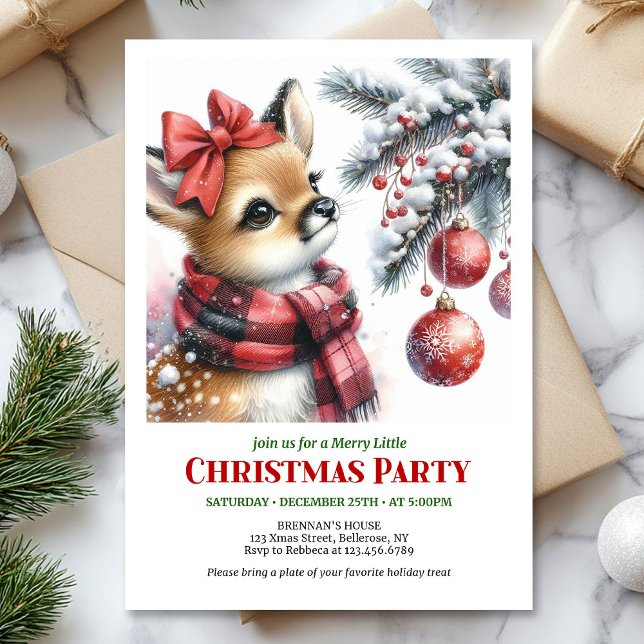 Invitación Charming snowy forest baby deer Christmas invite  (Charming snowy forest baby deer Christmas invite digital)