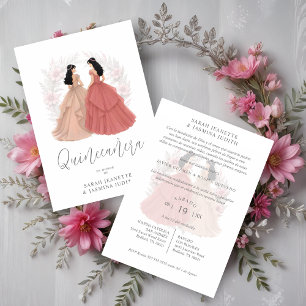 Invitación Charming Spanish Dusty Pink Shades XVs Twins