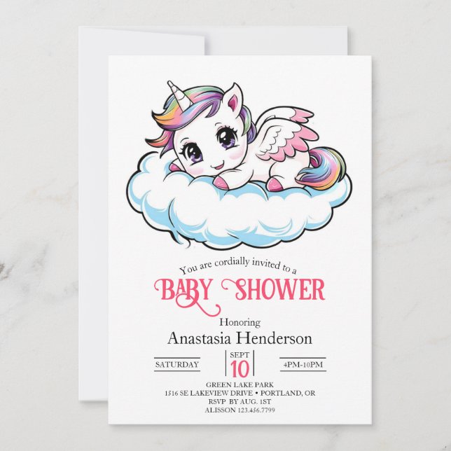 Invitación Charming Sweet Unicorn Baby Shower (Anverso)