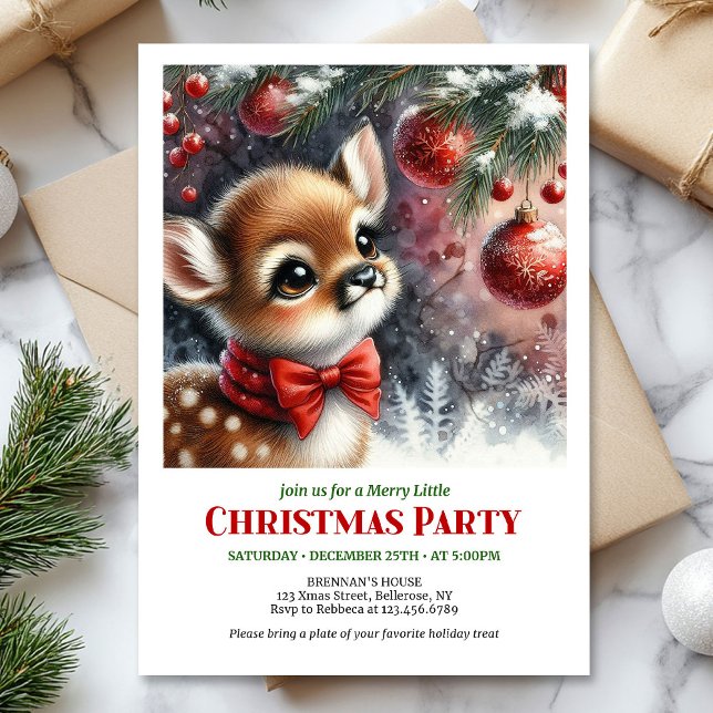 Invitación Charming watercolor fawn snowy forest serene cozy  (Charming watercolor fawn snowy forest serene cozy Christmas invite

)