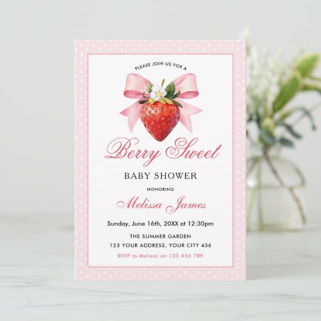 Invitación Charmosa Dulce de Fresa Fiesta de Bebé (Anverso de pie)
