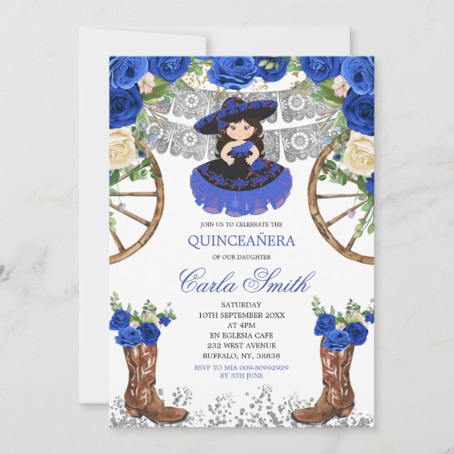 Invitación Charra azul y plateada 15 Anos de la Marina Occide (Anverso)