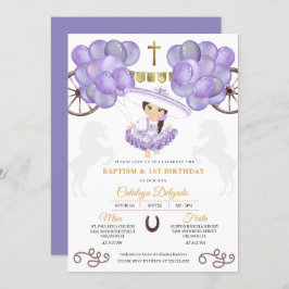 Invitación Charra, bebé morado y dorado, vestida con globos B