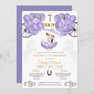Invitación Charra, bebé morado y dorado, vestida con globos B
