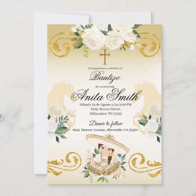 Invitación Charra, Chica de oro del bautismo mexicano en Espa (Anverso)