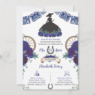 Invitación Charra con vestido negro azul, Charro M