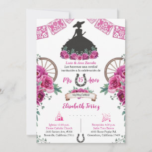 Invitación Charra con vestido negro rosado, Charro