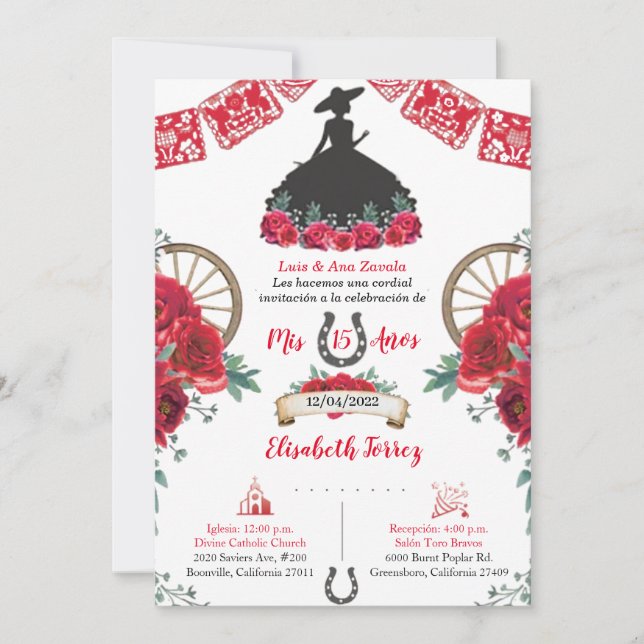 Invitación Charra de vestimenta negra roja, Charro (Anverso)