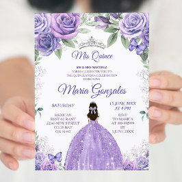 Invitación Charra floral ligera púrpura y plateada Mis XV Ano