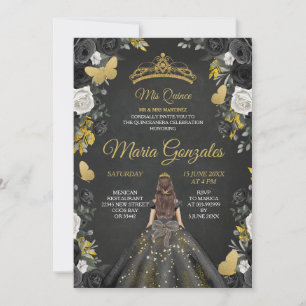 Invitación Charra mexicana negra y de oro invitan a mis XV án