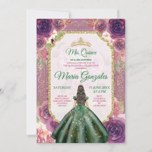 Invitación Charra Mis Quince Emerald Green Chica de Plum Flor