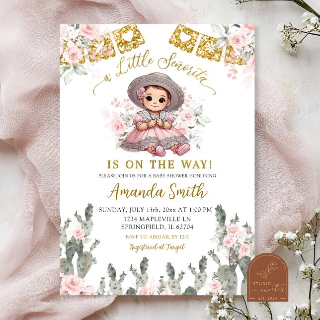 Invitación Charra Rosas Rosadas Bautizo Mexicano de Bebe (Subido por el creador)