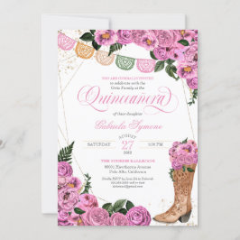 Invitación Charra Rubor Roses Rosa Nova Boots Quinceañera