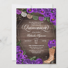 Invitación Charra Rustic Cowgirl Boot Rosa púrpura Quinceañer