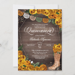 Invitación Charra Rustic Cowgirl Rosa Amarilla Quinceañera