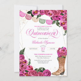 Invitación Charra Rustic Cowgirl Rosa Rosa Quinceañera Invita