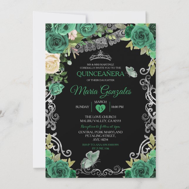 Invitación Charra sana quince mariposa (Anverso)