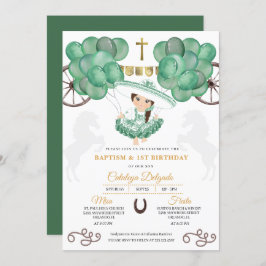 Invitación Charra, un bebé de oro y verde esmeralda, bautismo