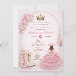 Invitación Charra Western Quince Besos Rosados Quinceañera