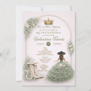 Invitación Charra Western Quince Sage Verde Quinceañera Mucha