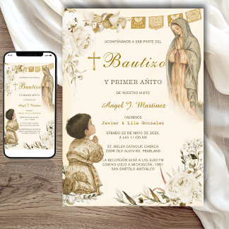 Invitación Charro Bautizo Niño Virgen de Guadalupe Primer Añi