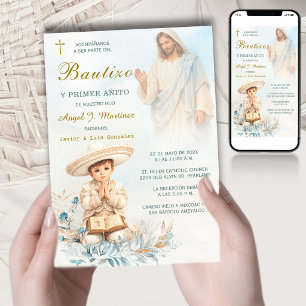 Invitación Charro Bautizo Y Primer Cumpleaños Niño