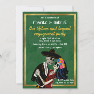 Invitación Charro Catrina Sugar Skulls Dance Green Engagement
