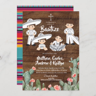 Invitación Charro de plata mexicana rústico hermano Bautizo