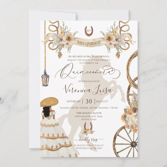 Invitación Charro Floral Boho Rustic Country Quinceanera v2 (Anverso)