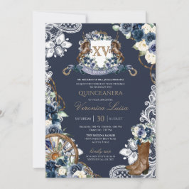 Invitación Charro Horse Escudo Real Marina Azul Quinceanera I