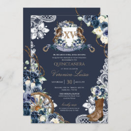 Invitación Charro Horse Escudo Real Marina Azul Quinceanera I