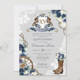 Invitación Charro Horse Escudo Real Marina Azul Quinceanera I