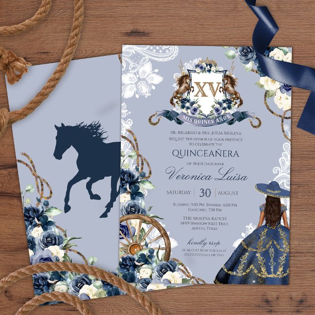 Invitación Charro Horse Escudo Real Marina Azul Quinceanera I (Subido por el creador)