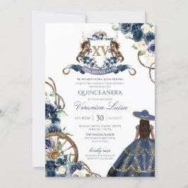 Invitación Charro Horse Escudo Real Marina Azul Quinceanera I