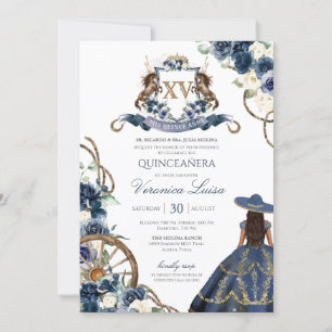 Invitación Charro Horse Escudo Real Marina Azul Quinceanera I