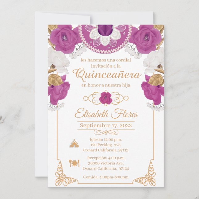 Invitacion Charro Invitation, Lila, Black and Gold (Anverso)