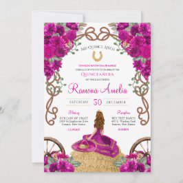 Invitación Charro occidental quinceanera floral de magenta ro