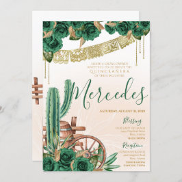 Invitación Charro occidental ruso verde esmeralda Quinceanera