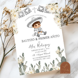 Invitación Charro Plata Blanco Mexicano Bautizo Y Primer Anit