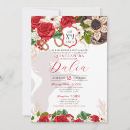 Invitación Charro Quinceañera, Rosa del Escudo Floral Rojo
