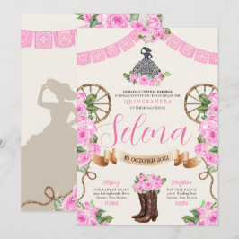 Invitación Charro rosa Quinceanera Papel Picado Rosa occident
