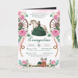 Invitación Charro rosa verde esmeralda Quinceanera Añadir fot